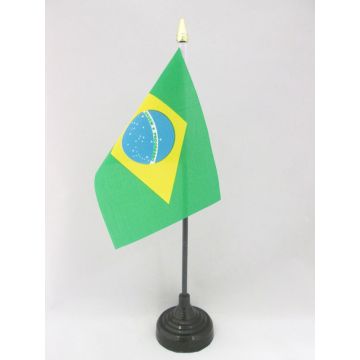 DRAPEAU DE TABLE BRÉSIL 15x10cm - PETIT DRAPEAUX DE BUREAU BRÉSILIEN 10 x 15 cm pointe dorée