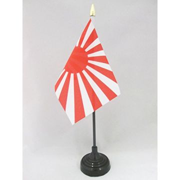 DRAPEAU DE TABLE JAPON WWI 15x10cm - PETIT DRAPEAUX DE BUREAU JAPONAIS 10 x 15 cm pointe dorée