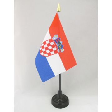 DRAPEAU DE TABLE CROATIE 15x10cm - PETIT DRAPEAUX DE BUREAU CROATE 10 x 15 cm pointe dorée