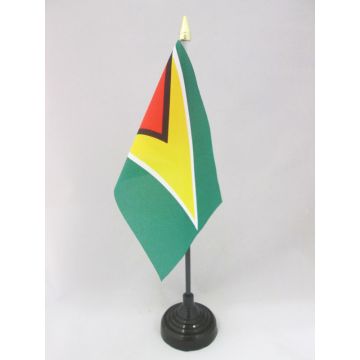 DRAPEAU DE TABLE GUYANA 15x10cm - PETIT DRAPEAUX DE BUREAU GUYANIEN 10 x 15 cm pointe dorée