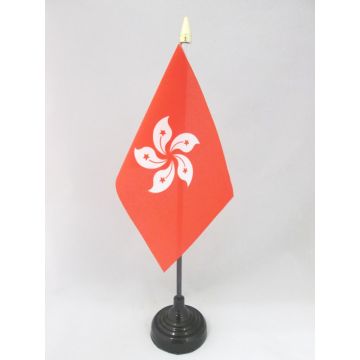 DRAPEAU DE TABLE HONG KONG 15x10cm - PETIT DRAPEAUX DE BUREAU HONGKONGAIS 10 x 15 cm pointe dorée