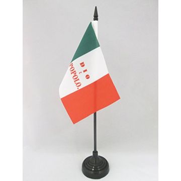 DRAPEAU DE TABLE RÉPUBLIQUE ROMAINE 1849 15x10cm - PETIT DRAPEAUX DE BUREAU ITALIE DIO È POPOLO 10 x 15 cm