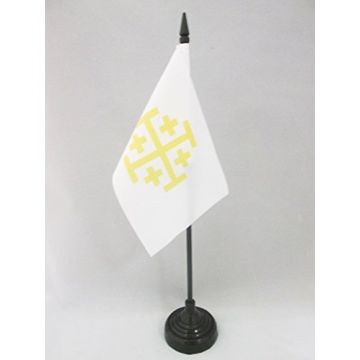 DRAPEAU DE TABLE ROYAUME DE JÉRUSALEM 15x10cm - PETIT DRAPEAUX DE BUREAU ROYAUME CHRÉTIEN 10 x 15 cm