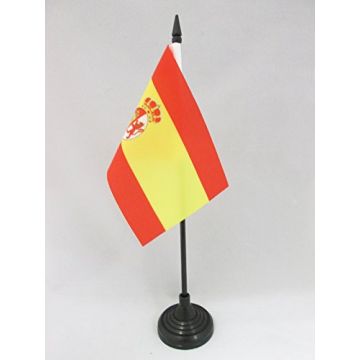DRAPEAU DE TABLE ESPAGNE RESTAURATION BOURBONIENNE 1785-1931 15x10cm - PETIT DRAPEAUX DE BUREAU ESPAGNOL ANCIEN 10 x 15 cm
