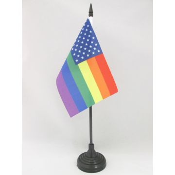 DRAPEAU DE TABLE ARC-EN-CIEL USA 15x10cm - PETIT DRAPEAUX DE BUREAU GAY AMÉRICAIN - RAINBOW 10 x 15 cm