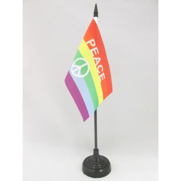DRAPEAU DE TABLE ARC-EN-CIEL SYMBOLE PAIX 15x10cm - PETIT DRAPEAUX DE BUREAU GAY - RAINBOW - ARC EN CIEL 10 x 15 cm