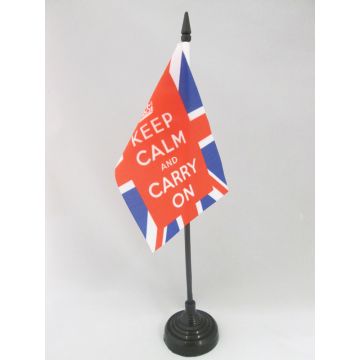 DRAPEAU DE TABLE KEEP CALM AND CARRY ON 15x10cm - PETIT DRAPEAUX DE BUREAU ANGLAIS - ROYAUME-UNI - UK 10 x 15 cm