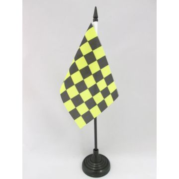 DRAPEAU DE TABLE DAMIER NOIR ET JAUNE OR AVALANCHES 15x10cm - PETIT DRAPEAUX DE BUREAU À DAMIERS 10 x 15 cm