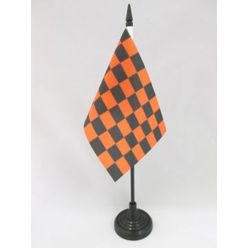 DRAPEAU DE TABLE DAMIER NOIR ET ORANGE 15x10cm - PETIT DRAPEAUX DE BUREAU À DAMIERS 10 x 15 cm