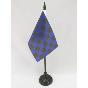 DRAPEAU DE TABLE DAMIER NOIR ET BLEU 15x10cm - PETIT DRAPEAUX DE BUREAU À DAMIERS 10 x 15 cm