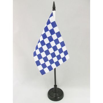 DRAPEAU DE TABLE DAMIER BLEU ET BLANC 15x10cm - PETIT DRAPEAUX DE BUREAU À DAMIERS 10 x 15 cm