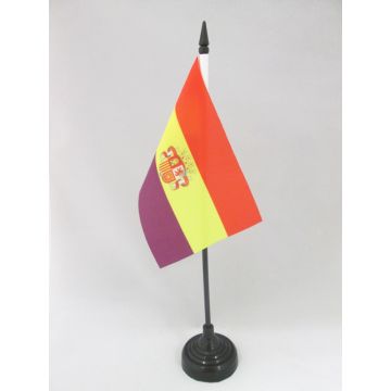 DRAPEAU DE TABLE ESPAGNOL RÉPUBLICAIN AVEC ÉCUSSON 15x10cm - PETIT DRAPEAUX DE BUREAU ESPAGNE RÉPUBLICAINE 10 x 15 cm