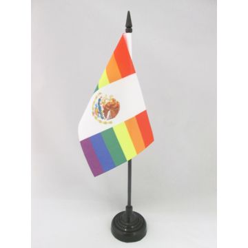 DRAPEAU DE TABLE MEXIQUE ARC-EN-CIEL 15x10cm - PETIT DRAPEAUX DE BUREAU MEXICAIN GAY 10 x 15 cm
