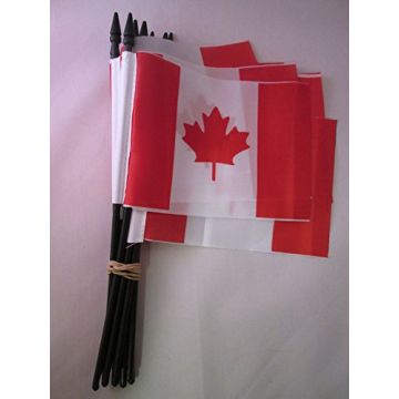 DRAPEAU CANADA 15x10cm avec HAMPE - LOT DE 10 DRAPEAUX CANADIEN 10 x 15 cm