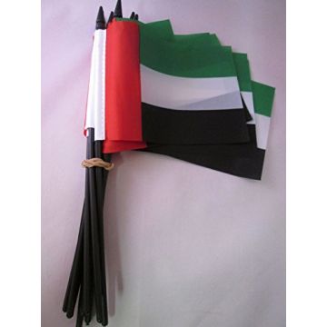 DRAPEAU EMIRATS ARABES UNIS 15x10cm avec HAMPE - LOT DE 10 DRAPEAUX ÉMIRATI 10 x 15 cm