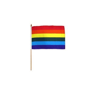 DRAPEAU ARC-EN-CIEL 45x30cm HAMPE en bois - LOT DE 10 DRAPEAUX GAY - RAINBOW FLAG 30 x 45 cm