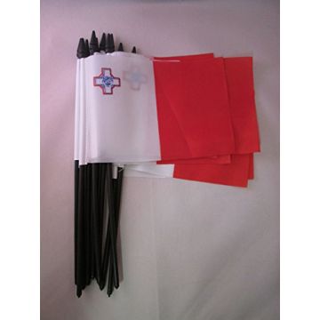 DRAPEAU MALTE 15x10cm avec HAMPE - LOT DE 10 DRAPEAUX MALTAIS 10 x 15 cm